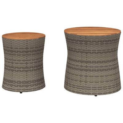 vidaXL Garten-Beistelltische 2 Stk. mit Holzplatte Grau Poly Rattan