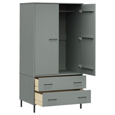 vidaXL Kleiderschrank OSLO Metallbeine Grau 90x55x172,5cm Massivholz