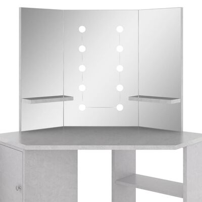 vidaXL Eck-Schminktisch mit LED Betongrau 111x54x141,5 cm