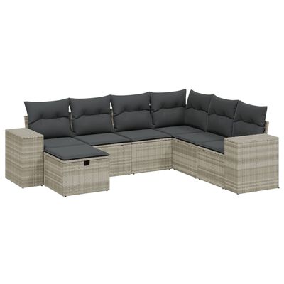 vidaXL 7-tlg. Garten-Sofagarnitur mit Kissen Hellgrau Poly Rattan