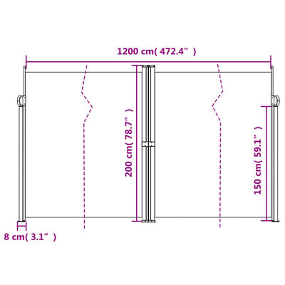 vidaXL Seitenmarkise Ausziehbar Schwarz 200x1200 cm