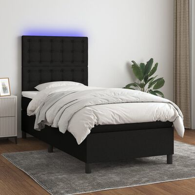 vidaXL Boxspringbett mit Matratze & LED Schwarz 90x200 cm Stoff