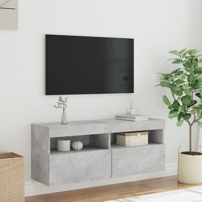 vidaXL TV-Wandschrank mit LED-Leuchten Betongrau 100x30x40 cm