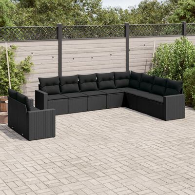 vidaXL 10-tlg. Garten-Sofagarnitur mit Kissen Schwarz Poly Rattan