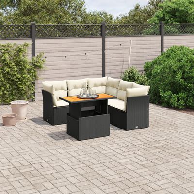 vidaXL 5-tlg. Garten-Sofagarnitur mit Kissen Schwarz Poly Rattan