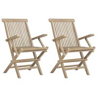 vidaXL Gartenstühle 2 Stk. Klappbar Grau 56x61x89 cm Massivholz Teak