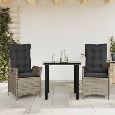 vidaXL 3-tlg. Garten-Essgruppe mit Kissen Grau Poly Rattan