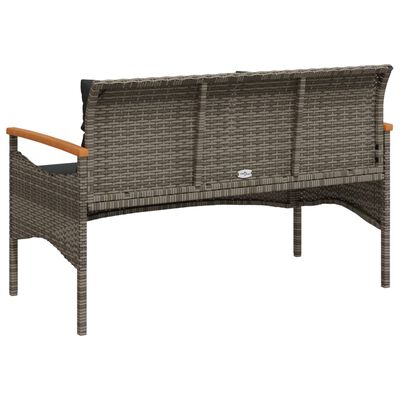 vidaXL Gartenbank mit Kissen 116x62,5x74 cm Grau Poly Rattan