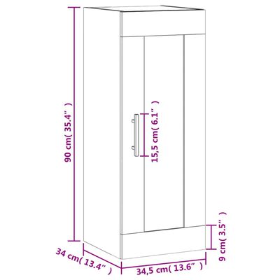 vidaXL Wandschrank Betongrau 34,5x34x90 cm Holzwerkstoff