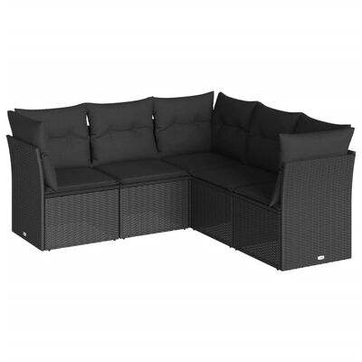 vidaXL 5-tlg. Garten-Sofagarnitur mit Kissen Schwarz Poly Rattan