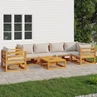 vidaXL 7-tlg. Garten-Lounge-Set mit Hellgrauen Kissen Massivholz