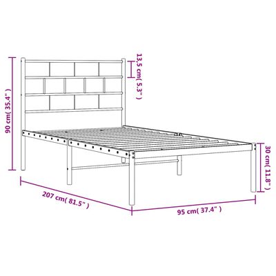 vidaXL Bettgestell mit Kopfteil Metall Schwarz 90x200 cm