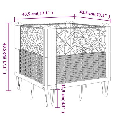 vidaXL Pflanzkasten mit Erdspießen Braun 43,5x43,5x43,5 cm PP