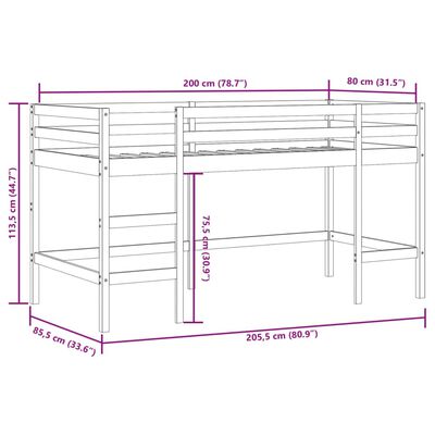 vidaXL Kinderhochbett mit Tunnel Blau 80x200 cm Massivholz Kiefer