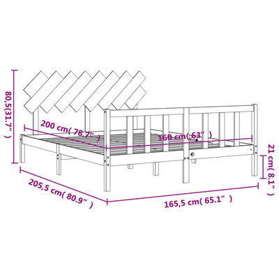 vidaXL Massivholzbett mit Kopfteil 160x200 cm