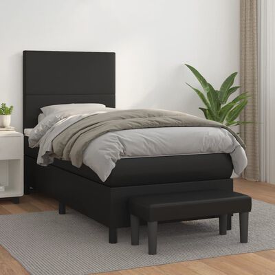 vidaXL Boxspringbett mit Matratze Schwarz 90x190 cm Kunstleder