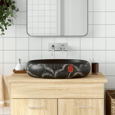 vidaXL Aufsatzwaschbecken Schwarz Oval 59x40x15 cm Keramik