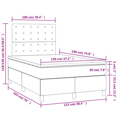 vidaXL Boxspringbett mit Matratze & LED Rosa 120x190 cm Samt