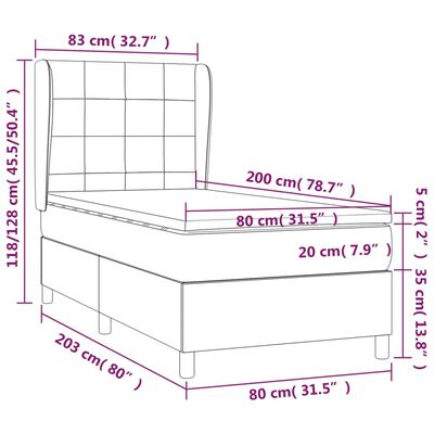 vidaXL Boxspringbett mit Matratze Schwarz 80x200 cm Samt