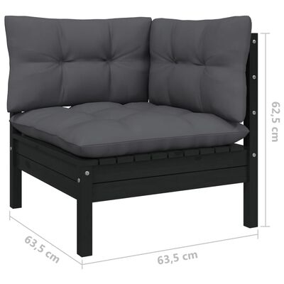 vidaXL 7-tlg. Garten-Lounge-Set mit Kissen Schwarz Kiefernholz