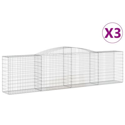 vidaXL Gabionen mit Hochbogen 3 Stk. 400x50x100/120cm Verzinktes Eisen