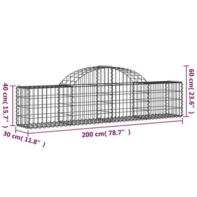 vidaXL Gabionen mit Hochbogen 11 Stk. 200x30x40/60 cm Verzinktes Eisen