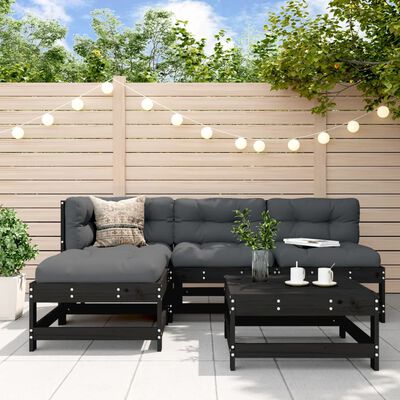 vidaXL 5-tlg. Garten-Lounge-Set Schwarz Massivholz Kiefer