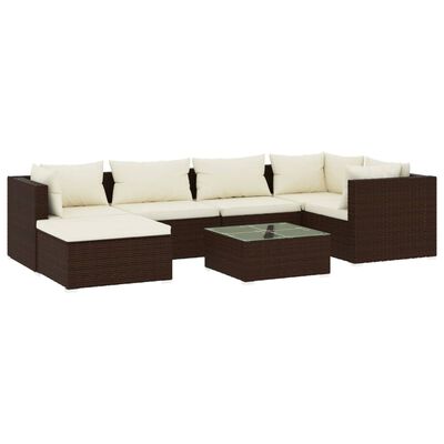 vidaXL 7-tlg. Garten-Lounge-Set mit Kissen Poly Rattan Braun