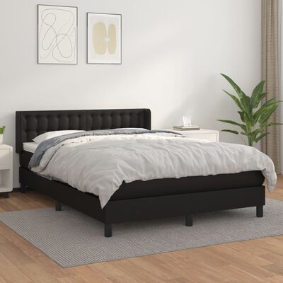 vidaXL Boxspringbett mit Matratze Schwarz 140x200 cm Kunstleder