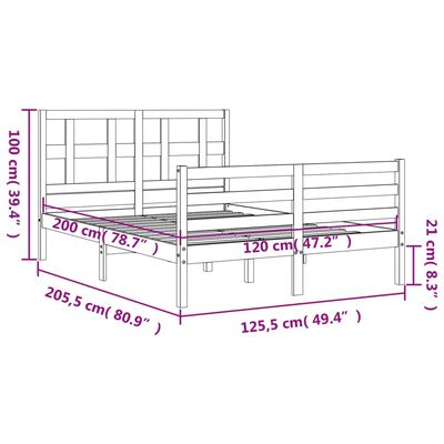 vidaXL Massivholzbett mit Kopfteil 120x200 cm