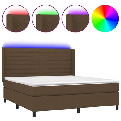 vidaXL Boxspringbett mit Matratze & LED Dunkelbraun 180x200 cm Stoff