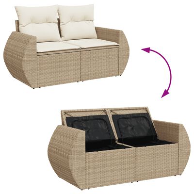 vidaXL 7-tlg. Garten-Sofagarnitur mit Kissen Beige Poly Rattan