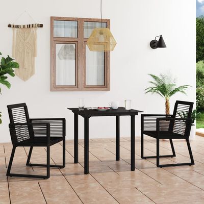 vidaXL 3-tlg. Garten-Essgruppe PVC Rattan Schwarz