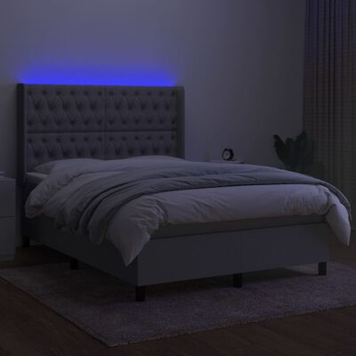 vidaXL Boxspringbett mit Matratze & LED Hellgrau 140x190 cm Stoff