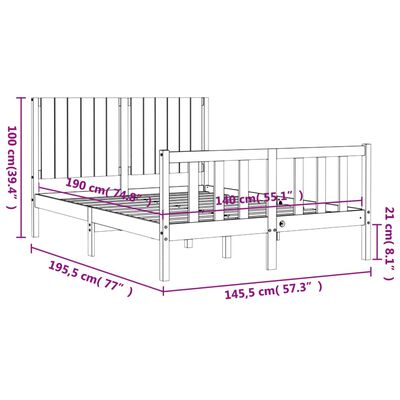 vidaXL Massivholzbett mit Kopfteil 140x190 cm