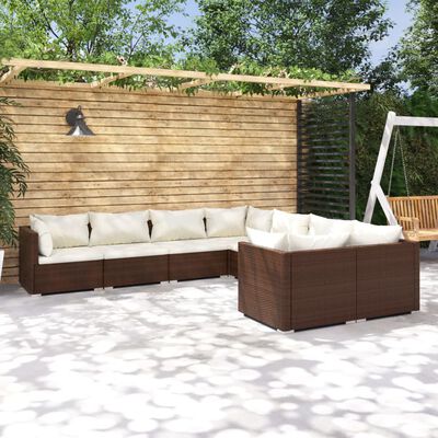 vidaXL 8-tlg. Garten-Lounge-Set mit Kissen Poly Rattan Braun