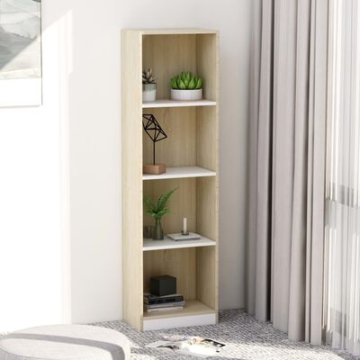 vidaXL Bücherregal 4 Fächer Weiß Sonoma-Eiche 40x24x142 Holzwerkstoff