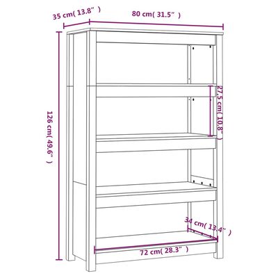 vidaXL Bücherregal Grau 80x35x126 cm Massivholz Kiefer