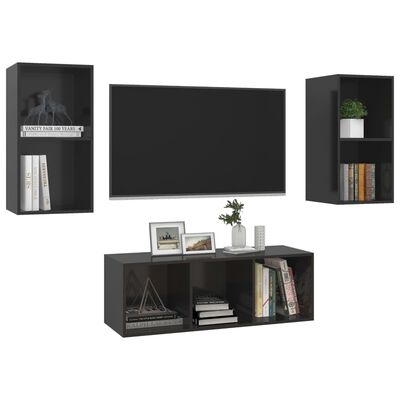 vidaXL 3-tlg. TV-Schrank-Set Hochglanz-Schwarz Holzwerkstoff