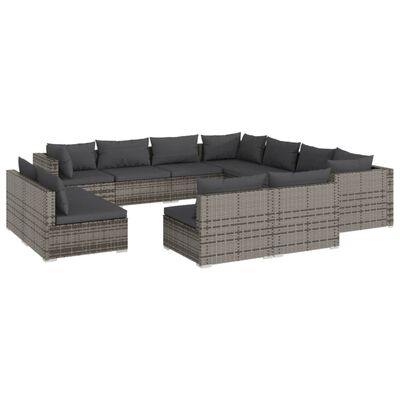 vidaXL 11-tlg. Garten-Lounge-Set mit Kissen Grau Poly Rattan