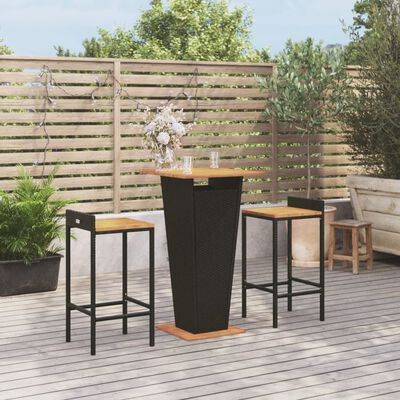 vidaXL 3-tlg. Gartenbar-Set Schwarz Poly Rattan & Massivholz Akazie