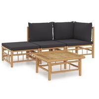 vidaXL 4-tlg. Garten-Lounge-Set mit Dunkelgrauen Kissen Bambus