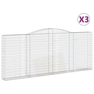 vidaXL Gabionen mit Hochbogen 3 Stk. 400x30x160/180cm Verzinktes Eisen