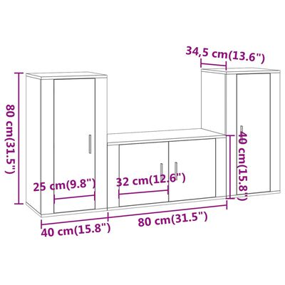 vidaXL 3-tlg. TV-Schrank-Set Hochglanz-Weiß Holzwerkstoff