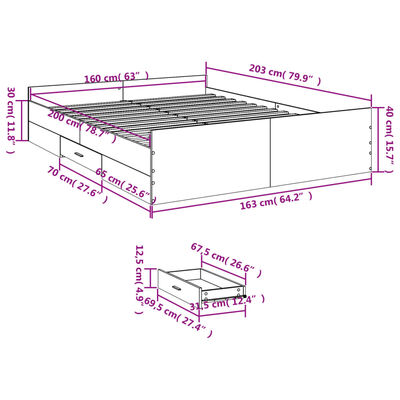 vidaXL Bettgestell mit Schubladen Sonoma-Eiche 160x200cm Holzwerkstoff