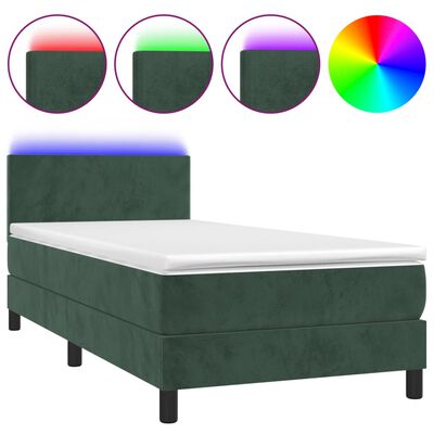 vidaXL Boxspringbett mit Matratze & LED Dunkelgrün 90x200 cm Samt