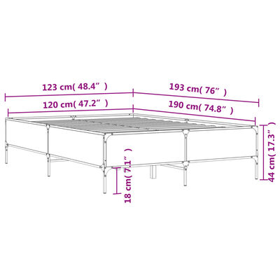 vidaXL Bettgestell Räuchereiche 120x190 cm Holzwerkstoff und Metall