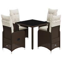 vidaXL 5-tlg. Garten-Bistro-Set mit Kissen Braun Poly Rattan