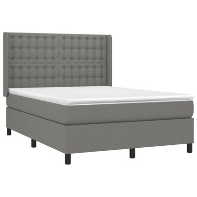 vidaXL Boxspringbett mit Matratze & LED Dunkelgrau 140x200 cm Stoff