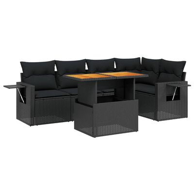 vidaXL 6-tlg. Garten-Sofagarnitur mit Kissen Schwarz Poly Rattan